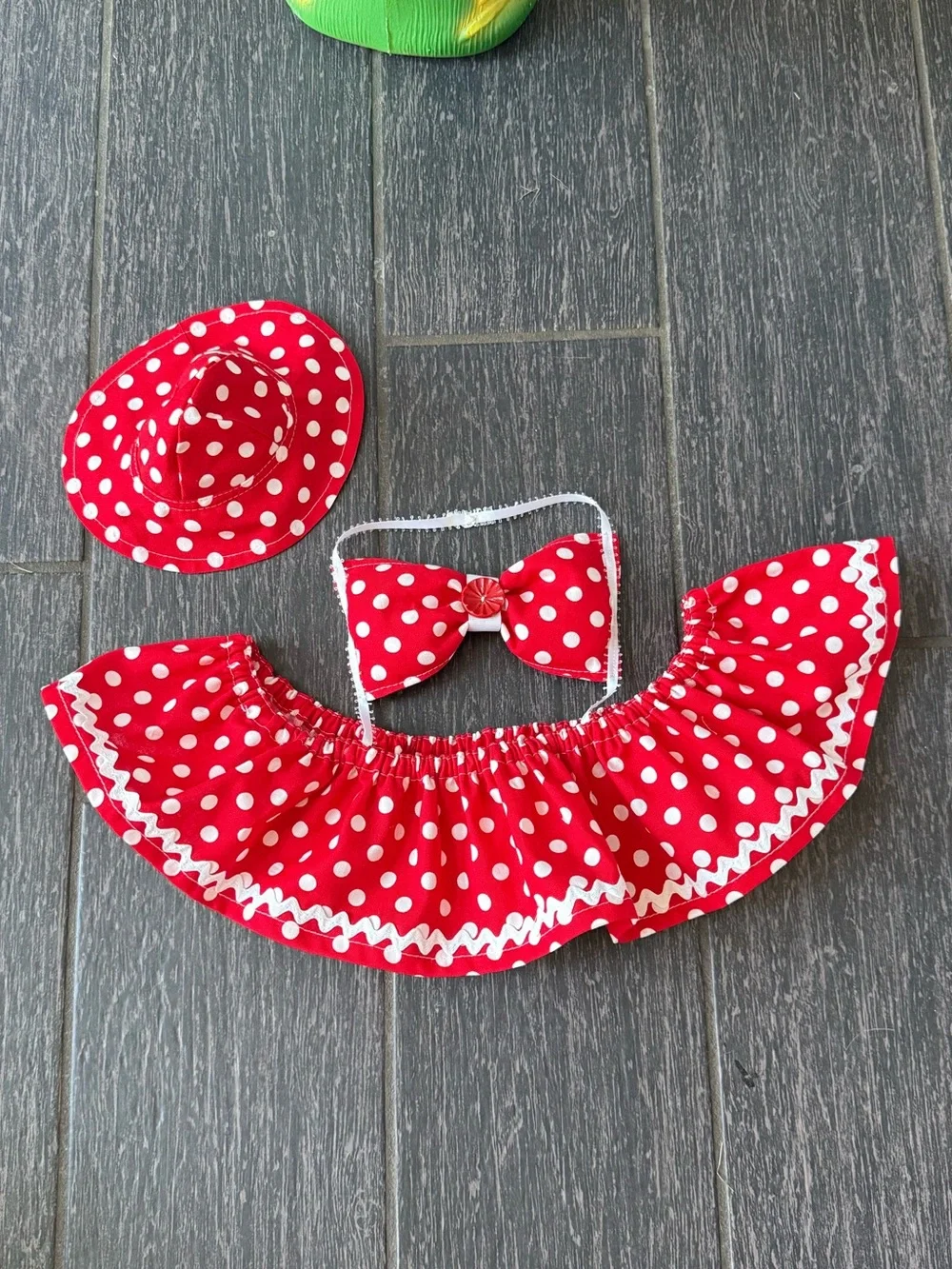 Red & white polka dot bikini with hat for 23” porch goose